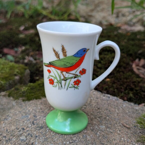 Vintage 60s 70s Irish Coffee Mug Set of 6 Made in Japan Bird Hot Toddy Glass Set - Picture 4 of 8